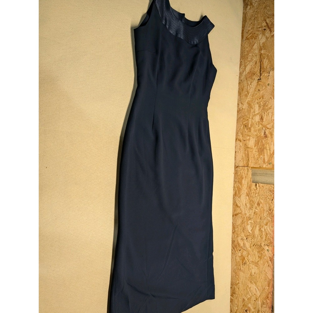 Liza Lovell Women's Dress Size 12 Maxi Navy Formal Satin Accents Zip Back Slit